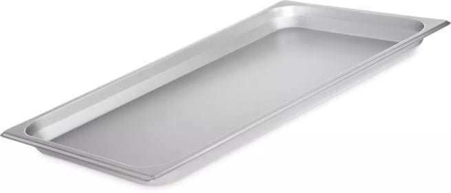 Prepare and serve food efficiently with the DuraPan Light Gauge Stainless Steel Steam Table Hotel Pan Full-Size 1 Inch Deep 607001. Features spoonable bottoms, freezer-to-oven versatility, and Coldmaster compatibility.