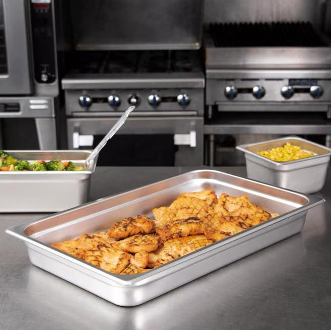 Prepare and serve food efficiently with the DuraPan Light Gauge Stainless Steel Steam Table Hotel Pan Full-Size 2.5 Inch Deep 607002. Features spoonable bottoms, freezer-to-oven versatility, and Coldmaster compatibility.