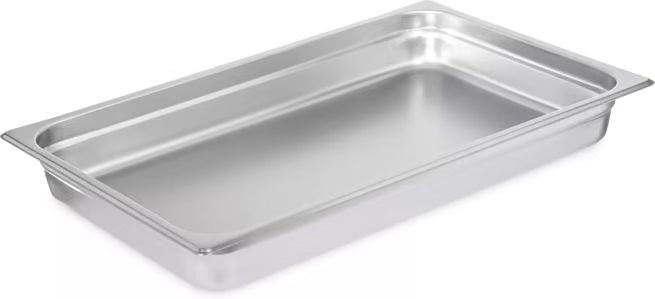 Prepare and serve food efficiently with the DuraPan Light Gauge Stainless Steel Steam Table Hotel Pan Full-Size 2.5 Inch Deep 607002. Features spoonable bottoms, freezer-to-oven versatility, and Coldmaster compatibility.