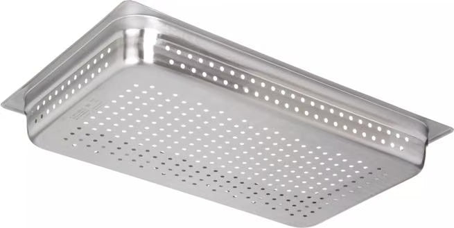 Steam and drain food efficiently with the DuraPan Light Gauge Stainless Steel Perforated Steam Table Hotel Pan Full-Size 2.5 Inch Deep 607002P. Features a perforated design, spoonable bottoms, and Coldmaster compatibility.