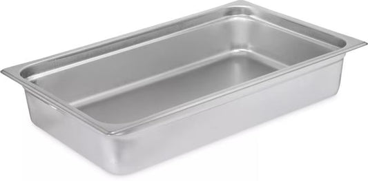 Prepare and serve food efficiently with the DuraPan Light Gauge Stainless Steel Steam Table Hotel Pan Full-Size 4 Inch Deep 607004. Features spoonable bottoms, freezer-to-oven versatility, and Coldmaster compatibility.