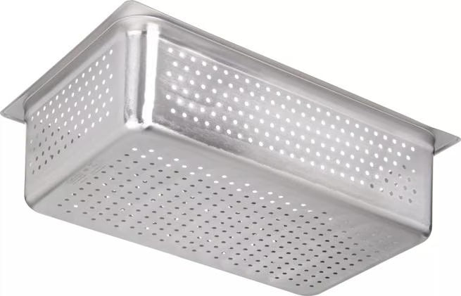 Steam and drain food efficiently with the DuraPan Light Gauge Stainless Steel Perforated Steam Table Hotel Pan Full-Size 6 Inch Deep 607006P. Features a perforated design, spoonable bottoms, freezer-to-oven versatility, and Coldmaster compatibility.