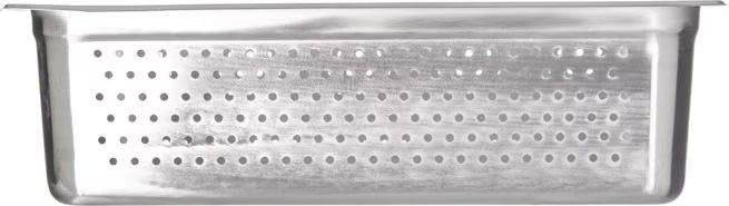 Steam and drain food efficiently with the DuraPan Light Gauge Stainless Steel Perforated Steam Table Hotel Pan Full-Size 6 Inch Deep 607006P. Features a perforated design, spoonable bottoms, freezer-to-oven versatility, and Coldmaster compatibility.