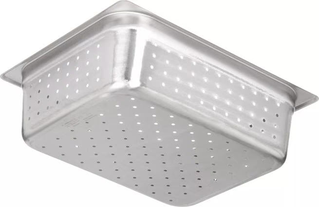 Steam and drain food efficiently with the DuraPan Light Gauge Stainless Steel Perforated Steam Table Hotel Pan 1/2 Size 4 Inch Deep 607124P. Features a perforated design, spoonable bottoms, freezer-to-oven versatility, and Coldmaster compatibility.