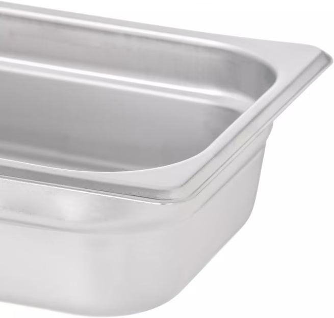Prepare and serve food efficiently with the DuraPan Light Gauge Stainless Steel Steam Table Hotel Pan 1/3 Size 2.5 Inch Deep 607132. Features spoonable bottoms, freezer-to-oven versatility, and Coldmaster compatibility.
