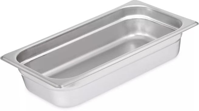 Prepare and serve food efficiently with the DuraPan Light Gauge Stainless Steel Steam Table Hotel Pan 1/3 Size 2.5 Inch Deep 607132. Features spoonable bottoms, freezer-to-oven versatility, and Coldmaster compatibility.