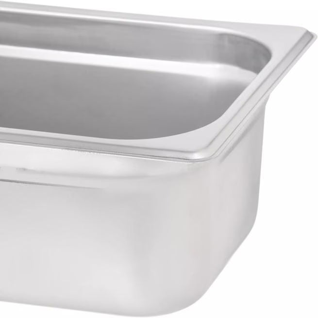 Prepare and serve food efficiently with the DuraPan Light Gauge Stainless Steel Steam Table Hotel Pan 1/3 Size 4 Inch Deep 607134. Features spoonable bottoms, freezer-to-oven versatility, and Coldmaster compatibility.