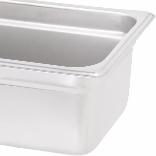 Prepare and serve food efficiently with the DuraPan Light Gauge Stainless Steel Steam Table Hotel Pan 1/4 Size 4 Inch Deep 607144. Features spoonable bottoms, freezer-to-oven versatility, and Coldmaster compatibility.