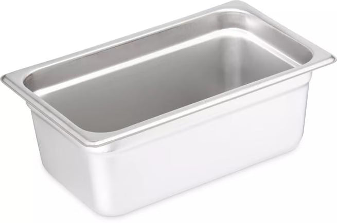 Prepare and serve food efficiently with the DuraPan Light Gauge Stainless Steel Steam Table Hotel Pan 1/4 Size 4 Inch Deep 607144. Features spoonable bottoms, freezer-to-oven versatility, and Coldmaster compatibility.