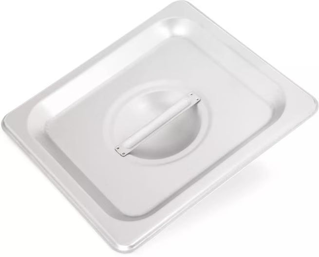 Protect food with the DuraPan Stainless Steel Steam Table Hotel Pan Handled Cover 1/6 Size 607160C. Features heavy gauge stainless steel construction and a comfortable concave handle.