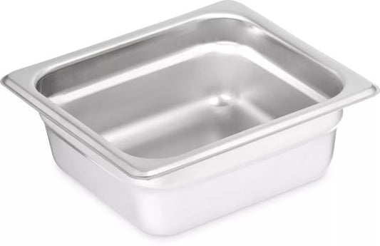 Prepare and serve food efficiently with the DuraPan Light Gauge Stainless Steel Steam Table Hotel Pan 1/6 Size 2.5 Inch Deep 607162. Features spoonable bottoms, freezer-to-oven versatility, and Coldmaster compatibility.
