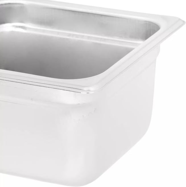 Prepare and serve food efficiently with the DuraPan Light Gauge Stainless Steel Steam Table Hotel Pan 1/6 Size 4 Inch Deep 607164. Features spoonable bottoms, freezer-to-oven versatility, and Coldmaster compatibility.