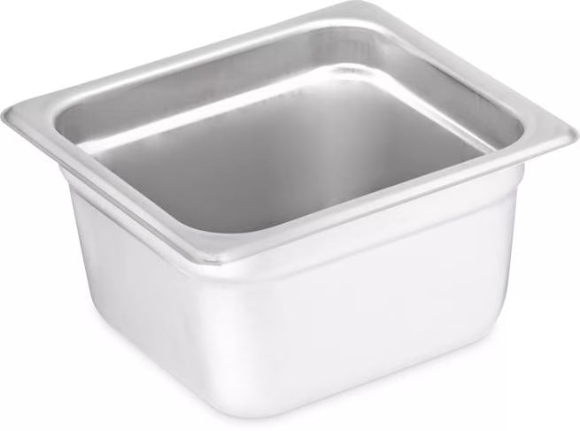 Prepare and serve food efficiently with the DuraPan Light Gauge Stainless Steel Steam Table Hotel Pan 1/6 Size 4 Inch Deep 607164. Features spoonable bottoms, freezer-to-oven versatility, and Coldmaster compatibility.