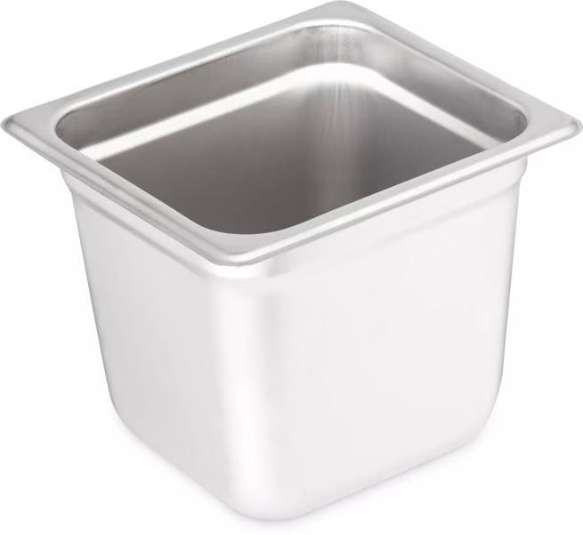 Prepare and serve food efficiently with the DuraPan Light Gauge Stainless Steel Steam Table Hotel Pan 1/6 Size 6 Inch Deep 607166. Features spoonable bottoms, freezer-to-oven versatility, and Coldmaster compatibility.