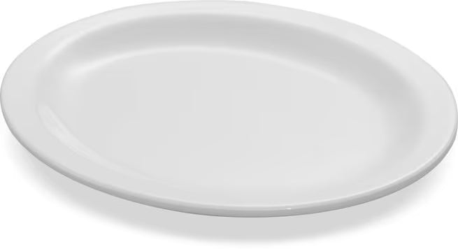 12" x 9" White Melamine Oval Platter Tray with break resistant, stain resistant construction. Ideal for restaurants, catering, and home dining.