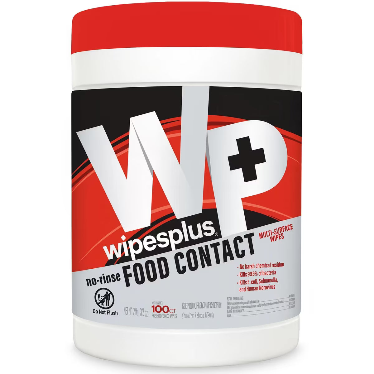 WipesPlus 100 Count No-Rinse Food Contact Multi-Surface Wipes are EPA registered and NSF Listed. Kills 99.9% of bacteria, foodborne pathogens, the COVID-19 virus and the Flu virus with no rinse required on food contact surfaces.