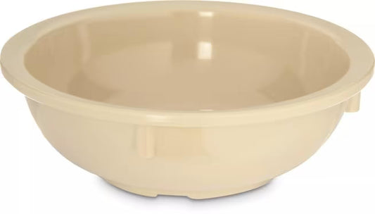 14 oz Tan Melamine Nappie Bowl with break resistant, stain resistant construction. Ideal for restaurants, cafeterias, catering, and home dining.