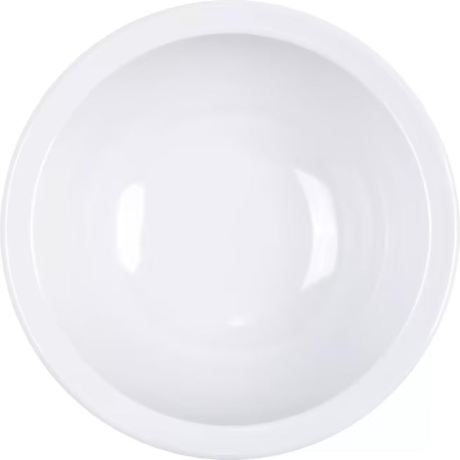 12.5 oz White Melamine Rimmed Nappie Bowl with break resistant, stain resistant construction. Ideal for restaurants, cafeterias, catering, and home dining.
