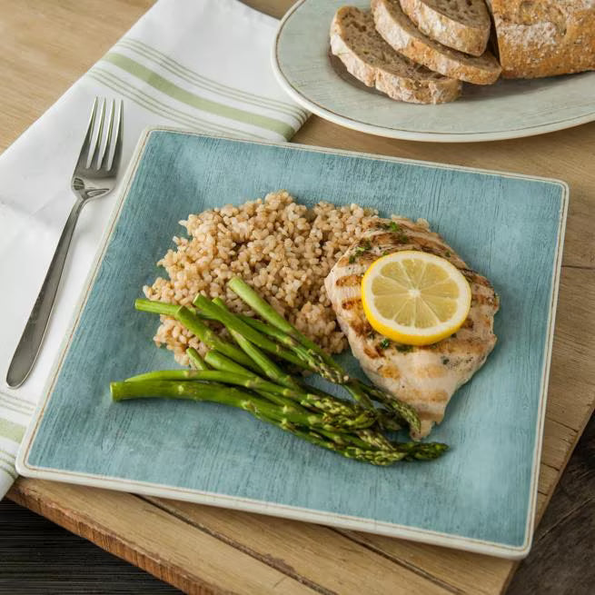 10.5" Aqua Grove Melamine Square Plate with durable break resistant construction. Ideal for restaurants, catering, buffets, and home dining.