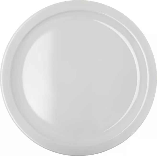 10" White Melamine Dinner Plate with break resistant, stain resistant construction. Ideal for restaurants, cafeterias, catering, and home dining.