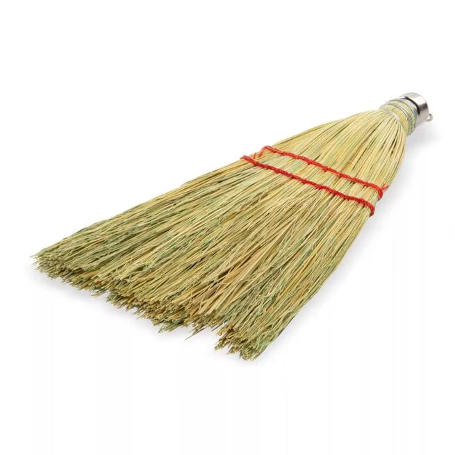 13 Inch Tan Corn Whisk with high bristle fill count for extended use. Made with 80% rattan and 20% corn fiber bristles with a built in hanging loop for commercial and household cleaning.
