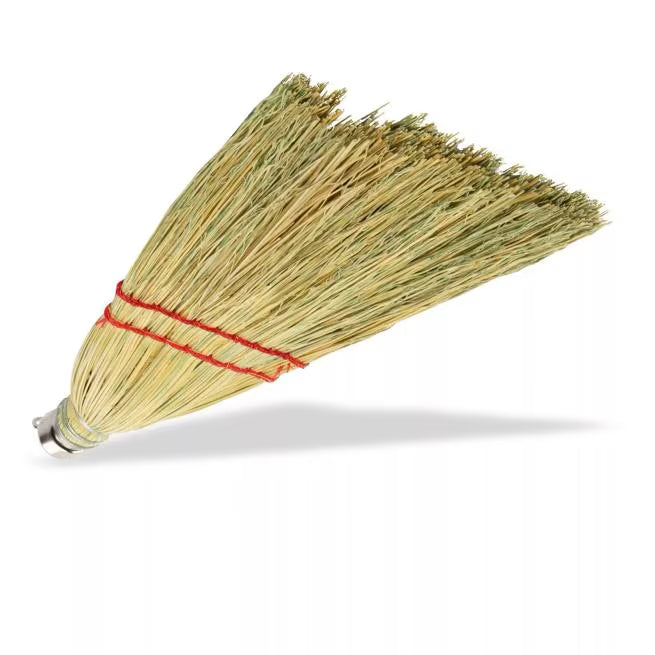 13 Inch Tan Corn Whisk with high bristle fill count for extended use. Made with 80% rattan and 20% corn fiber bristles with a built in hanging loop for commercial and household cleaning.