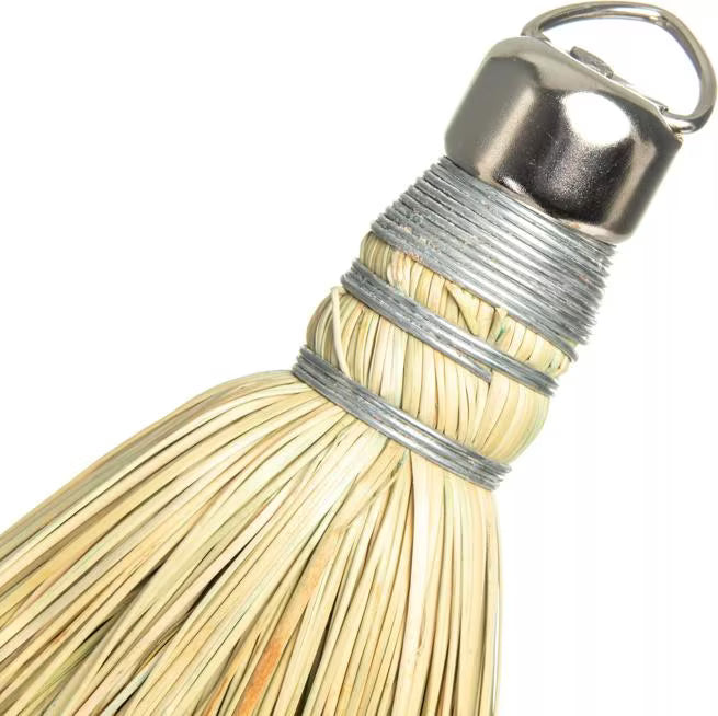 13 Inch Tan Corn Whisk with high bristle fill count for extended use. Made with 80% rattan and 20% corn fiber bristles with a built in hanging loop for commercial and household cleaning.