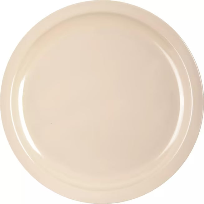 10" Tan Melamine Dinner Plate with break resistant, stain resistant construction. Ideal for restaurants, cafeterias, catering, and home dining.