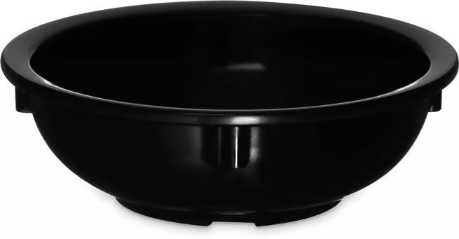 10 oz Black Melamine Nappie Bowl with break resistant, stain resistant construction. Ideal for restaurants, cafeterias, catering, and home dining.
