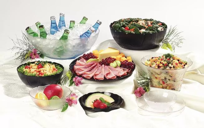 6 Inch Clear Polycarbonate Petal Mist Bowl with break resistant construction and elegant design. Ideal for buffets, catering, food bars, restaurants, and home entertaining.