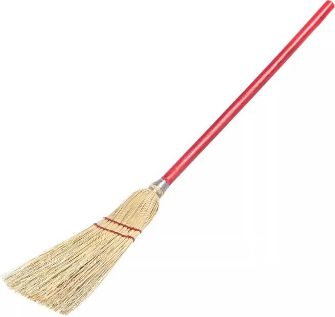 34 Inch Red Corn Lobby Broom 3 Pack made from a 100% natural corn blend with durable rattan and corn fiber bristles. Ideal for sweeping hard floors in commercial and residential environments.