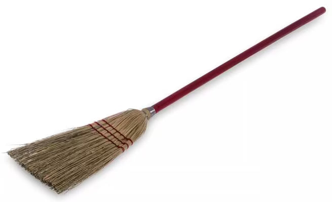 40 Inch Red 3-Stitch Lobby Broom with a 9 pound fill and 100% natural corn blend. Features durable rattan and corn fiber bristles for reliable commercial sweeping performance.