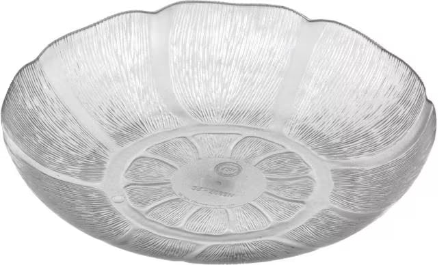 8 Inch Clear Polycarbonate Petal Mist Soup Salad Plate with 24 oz capacity and break resistant construction. Ideal for buffets, catering, restaurants, food bars, and home entertaining.