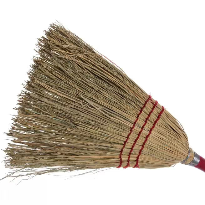40 Inch Red 3-Stitch Lobby Broom with a 9 pound fill and 100% natural corn blend. Features durable rattan and corn fiber bristles for reliable commercial sweeping performance.