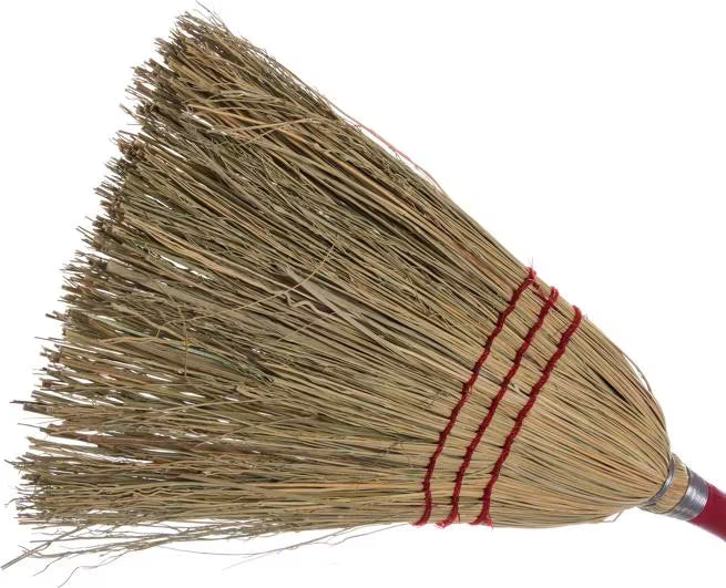 40 Inch Red 3-Stitch Lobby Broom with a 9 pound fill and 100% natural corn blend. Features durable rattan and corn fiber bristles for reliable commercial sweeping performance.