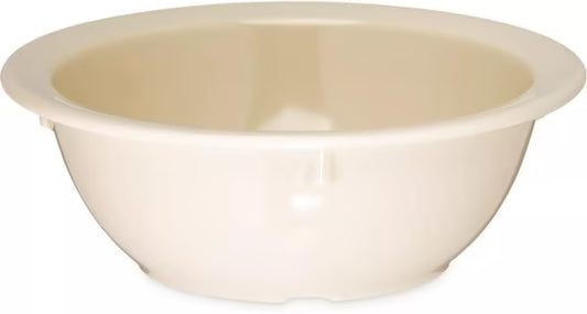 12.5 oz Tan Melamine Rimmed Nappie Bowl with break resistant, stain resistant construction. Ideal for restaurants, cafeterias, catering, and home dining.