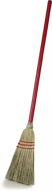 40 Inch Red 3-Stitch Lobby Broom with a 9 pound fill and 100% natural corn blend. Features durable rattan and corn fiber bristles for reliable commercial sweeping performance.