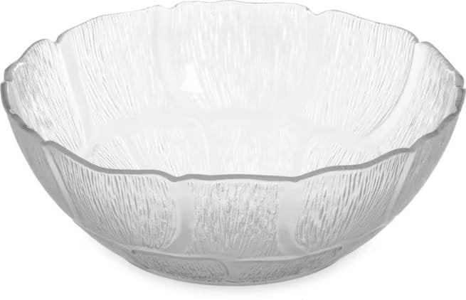 7-7/16 Inch Clear Polycarbonate Petal Mist Bowl with 1.3 qt capacity and break resistant construction. Ideal for buffets, catering, restaurants, food bars, and home entertaining.