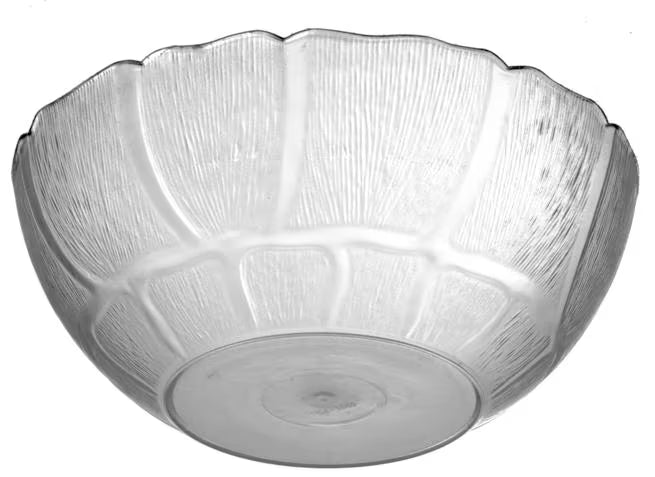 9 Inch Clear Polycarbonate Petal Mist Bowl with 2.4 qt capacity and break resistant construction. Ideal for buffets, catering, restaurants, food bars, and home entertaining.
