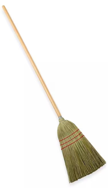 55 Inch Corn Housekeeping Broom with durable natural corn bristles for effective sweeping of dust and debris. Ideal for commercial, hospitality and residential cleaning applications.