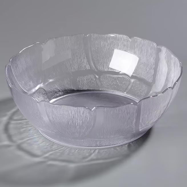 12 Inch Clear Polycarbonate Petal Mist Bowl with 5.7 qt capacity and break resistant construction. Ideal for buffets, catering, restaurants, food bars, and home entertaining.
