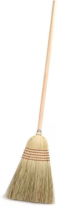 55 Inch Natural Housekeeping Broom with 80% rattan and 20% corn fiber bristles. Features a high bristle fill count for durable commercial sweeping and everyday cleaning.