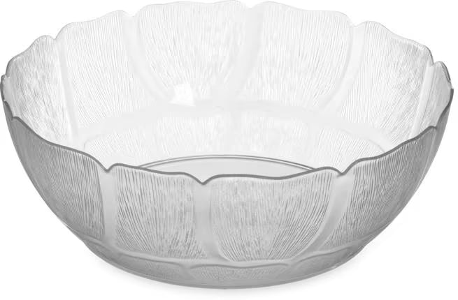 12 Inch Clear Polycarbonate Petal Mist Bowl with 5.7 qt capacity and break resistant construction. Ideal for buffets, catering, restaurants, food bars, and home entertaining.