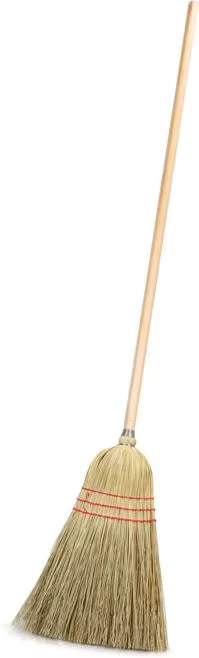 55 Inch Natural Housekeeping Broom with 80% rattan and 20% corn fiber bristles. Features a high bristle fill count for durable commercial sweeping and everyday cleaning.