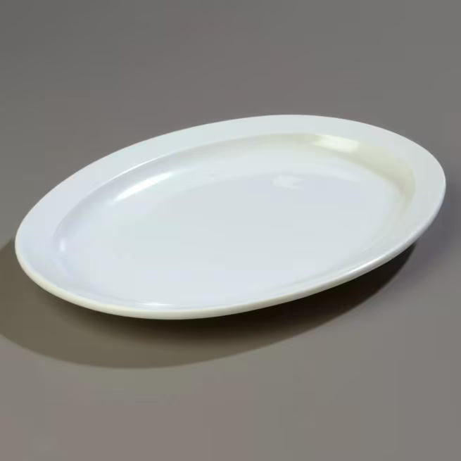 13.5" x 9.75" White Melamine Oval Platter Tray with break resistant, stain resistant construction. Dishwasher safe for restaurants, catering, and home dining.