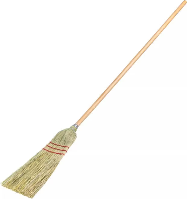 55 Inch Natural Housekeeping Broom with 80% rattan and 20% corn fiber bristles. Features a high bristle fill count for durable commercial sweeping and everyday cleaning.