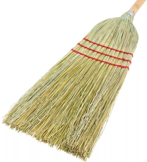 55 Inch Natural Housekeeping Broom with 80% rattan and 20% corn fiber bristles. Features a high bristle fill count for durable commercial sweeping and everyday cleaning.