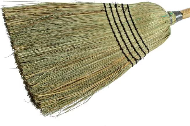 56 Inch Natural 5-Stitch Warehouse and Janitor Blended Corn Broom with 80% rattan and 20% corn fiber bristles. High bristle fill count provides durable, long lasting sweeping performance for commercial cleaning.