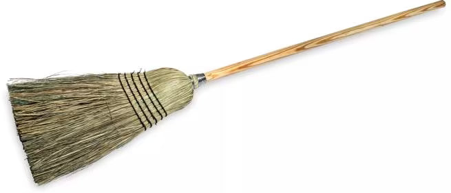 56 Inch Natural 5-Stitch Warehouse and Janitor Blended Corn Broom with 80% rattan and 20% corn fiber bristles. High bristle fill count provides durable, long lasting sweeping performance for commercial cleaning.