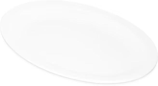 12" x 9" White Melamine Oval Platter Tray with break resistant, stain resistant construction. Ideal for restaurants, catering, and home dining.